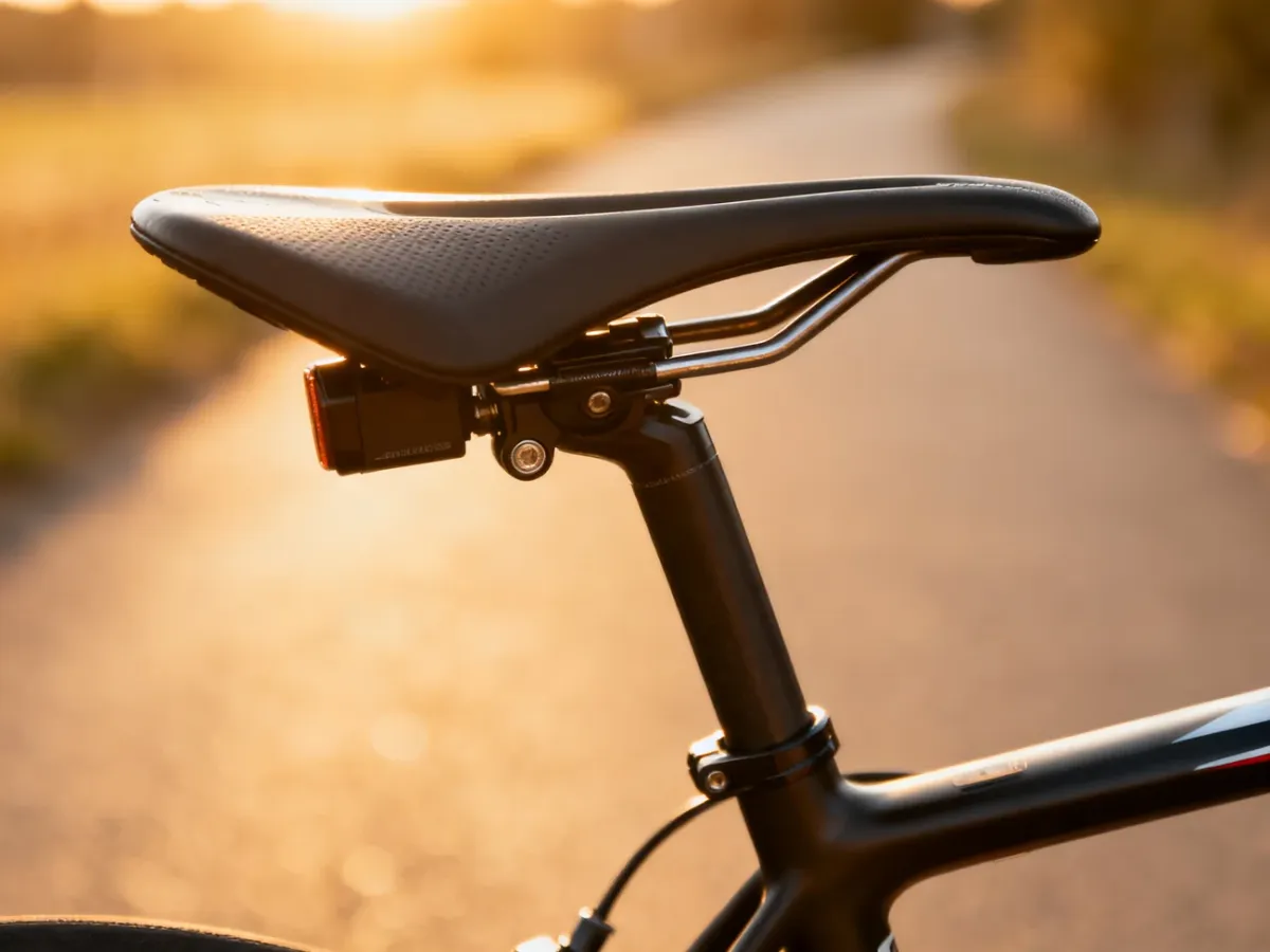 Zbliżenie na precyzyjny mechanizm regulacji siodełka roweru szosowego, podkreślające znaczenie ergonomii dla komfortu jazdy.